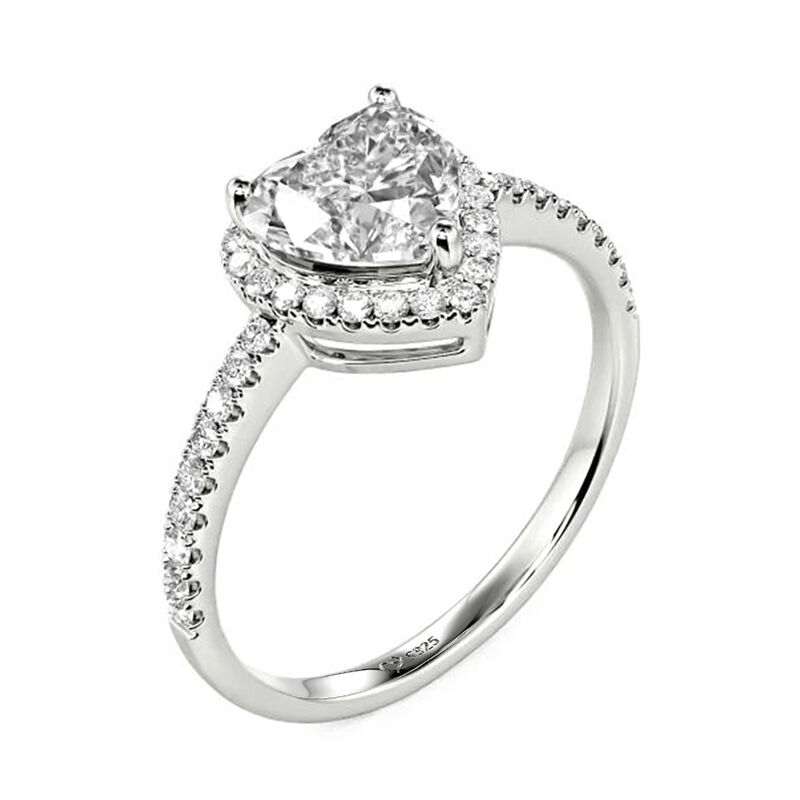 Jeulia Anillo de Compromiso de Plata de Ley con Halo y Corte de Corazón