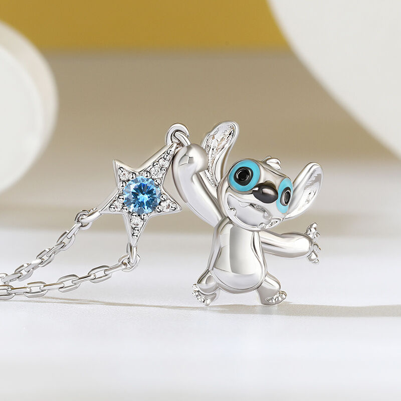 Jeulia "Picking Stars" Little Monster Birthstone Necklace Sterling Silver