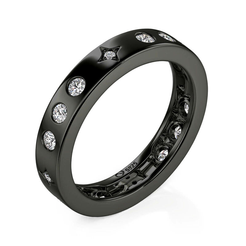 Jeulia Black Celestial Star Mens Ring Sterling Silver
