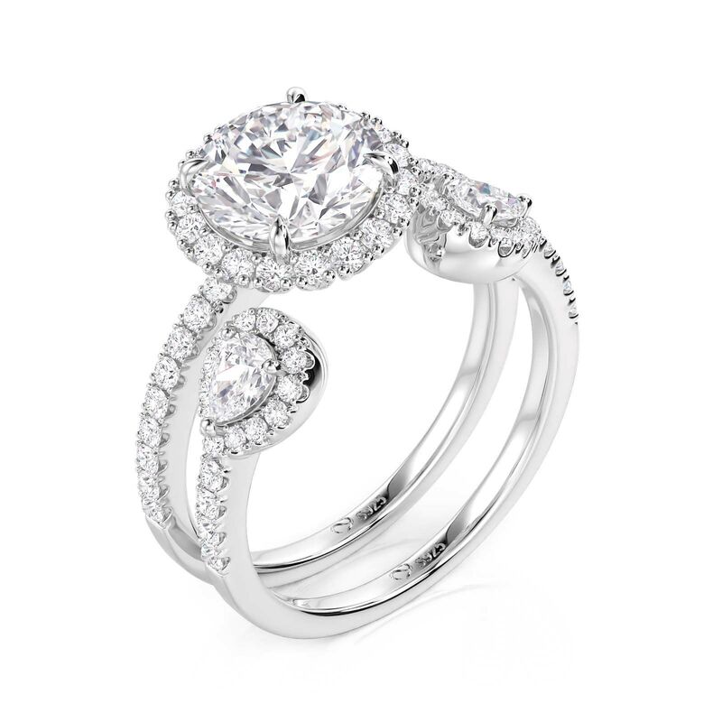 Jeulia Set Fedi Nuziali con Alone in Tre Pietre e Argento Sterling 2Pezzi
