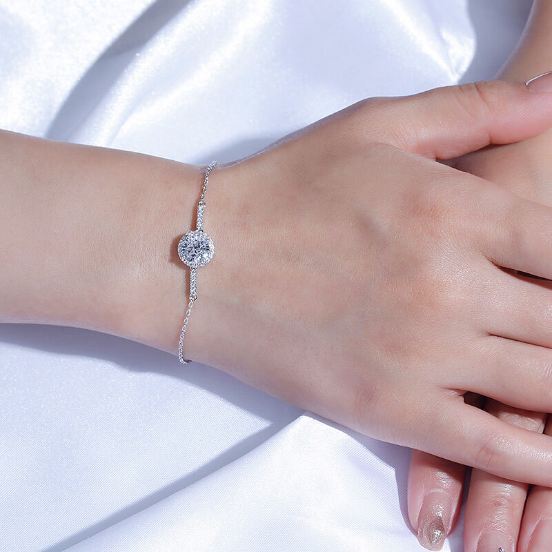 Jeulia Halo Bracciale Taglio Rotondo per Donna in Argento Sterling