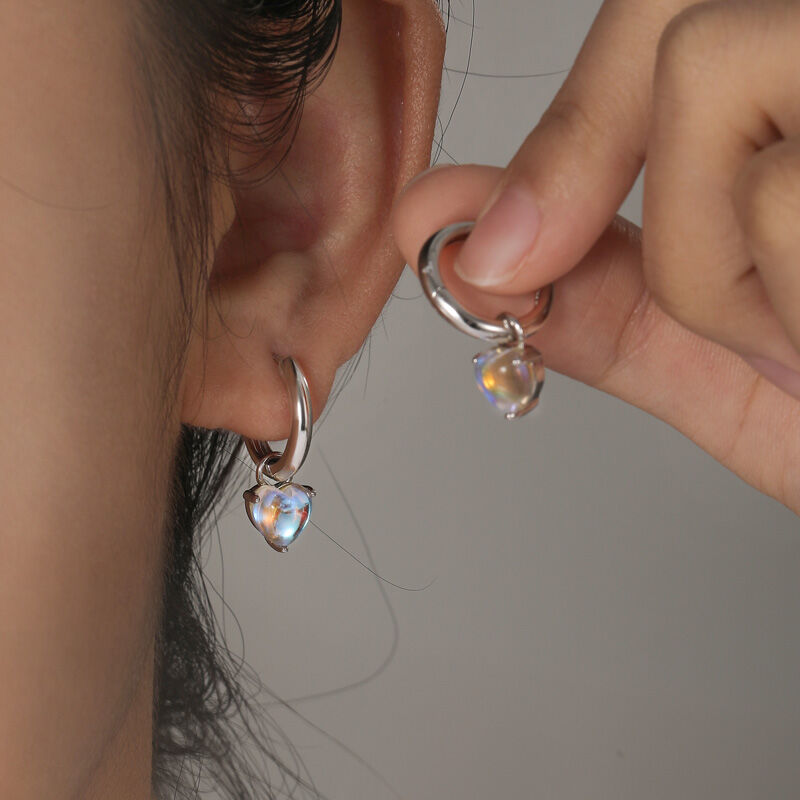 Jeulia Simple Heart Moonstone Hoop Earrings