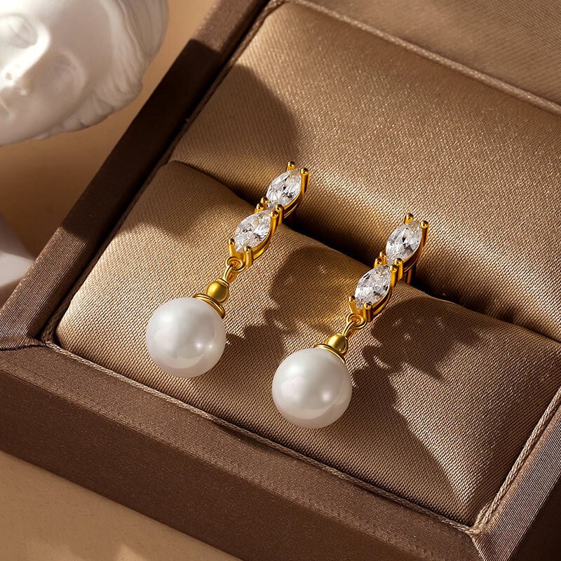 Jeulia Elegant Pearl Drop Earrings Sterling Silver