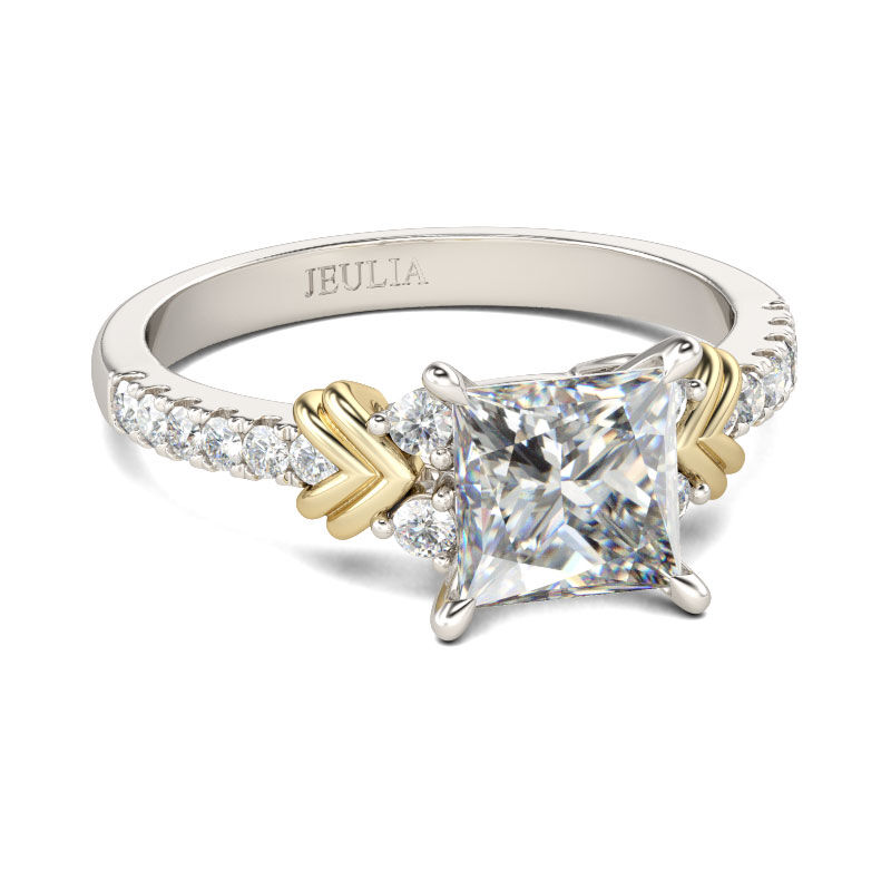 Jeulia Two Tone Heart Design Princess Cut Sterling Silver Ring