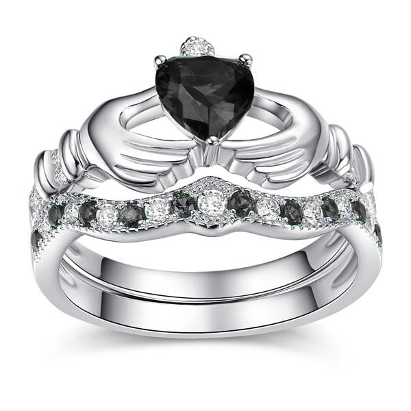 Jeulia Classic Sterling Silver  Claddagh Ring Set