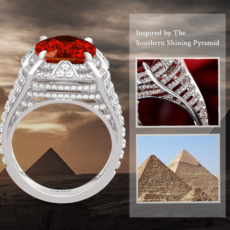 Jeulia "The Southern Shining Pyramid" Egyptian Pyramids Cushion Cut Sterling Silver Ring