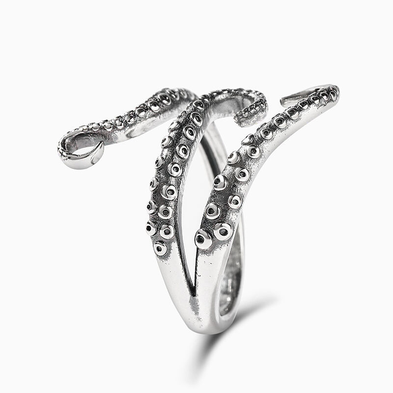 Jeulia "Punk Style" Octopus Design Sterling Silver Open Ring