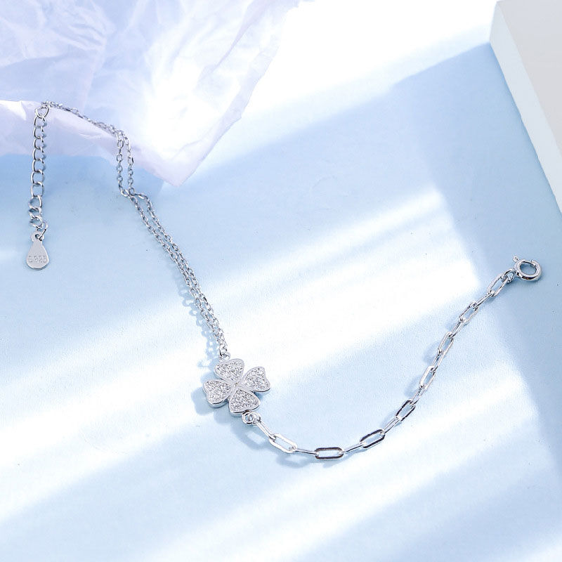 Jeulia Four-Leaf Clover Chain Sterling Silver Bracelet