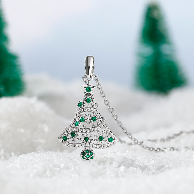 Jeulia "Frohe Weihnachten" Weihnachtsbaum Sterling Silber Halskette