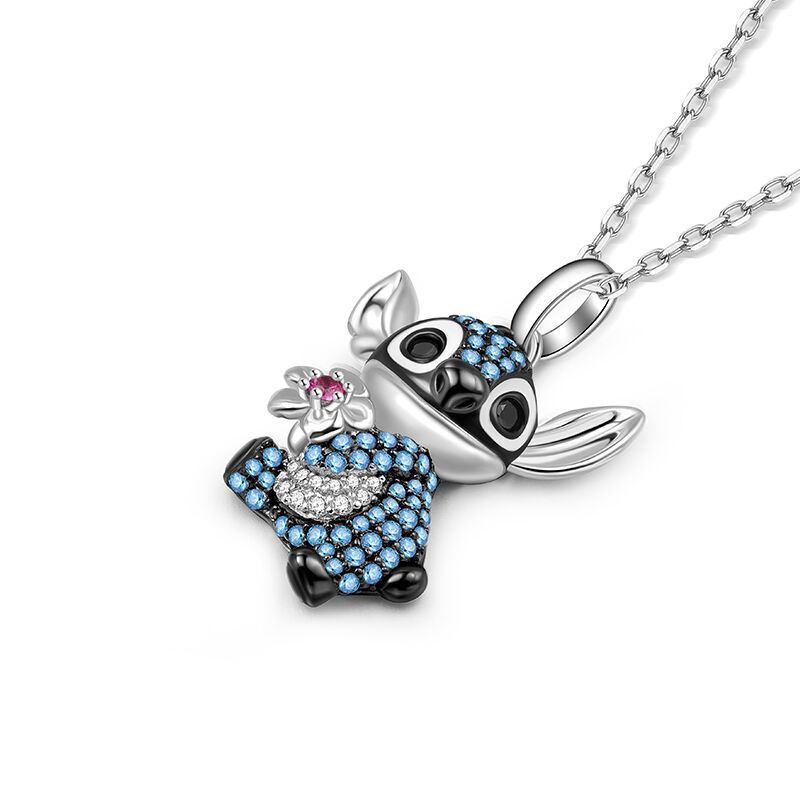 Jeulia “Little Monster” Cute Animal Flower Necklace Sterling Silver