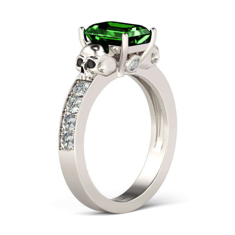 Jeulia Two Skull Emerald Cut Sterling Silver Ring