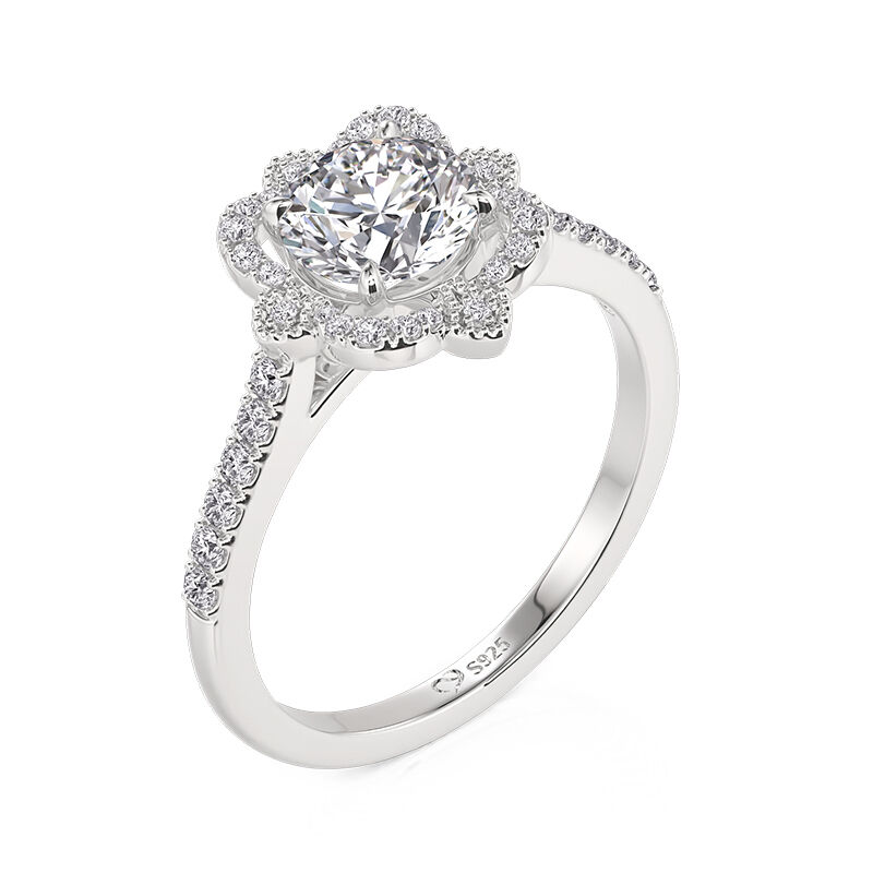 Jeulia Hollow Halo Custom Round Cut Engagement Ring with Birthstone