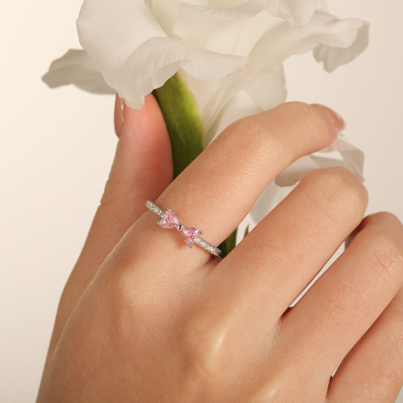 Jeulia Simple Custom Bowknot Promise Ring with Half Eternity