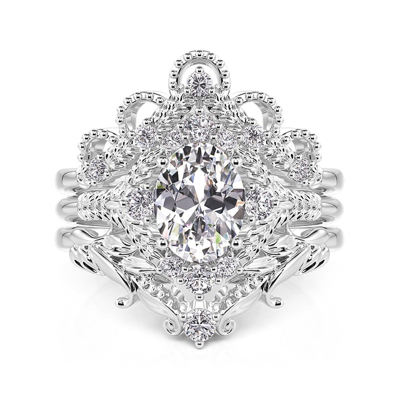 Jeulia Vintage Vine Oval Cut Bridal Ring Set Sterling Silver