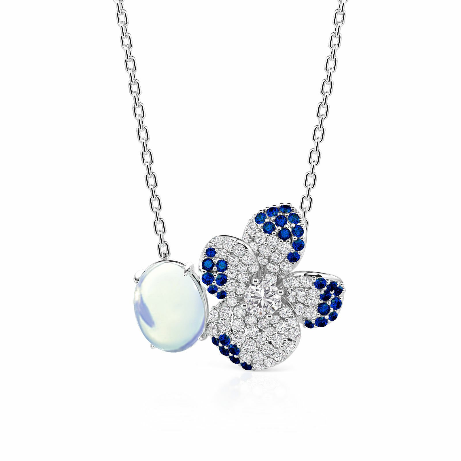Jeulia Midsummer Night Pansy Moonstone Flower Necklace