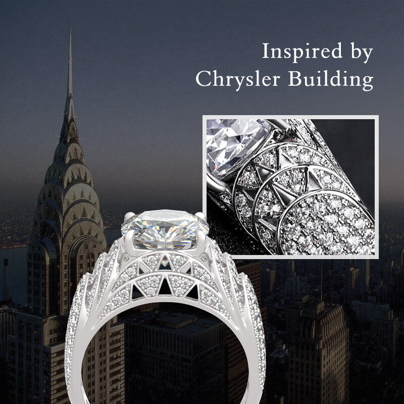 Jeulia "Chrysler Building" Cushion Cut Sterling Silver Ring