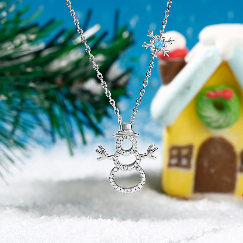 Jeulia "Merry Christmas" Snowman & Snowflake Design Sterling Silver Necklace