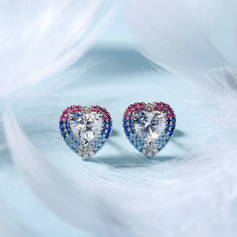 Jeulia Double Halo Heart Cut Sterling Silver Jewelry Set