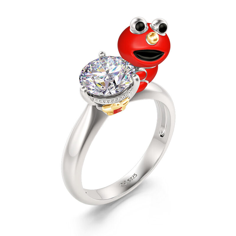 Jeulia Hug Me "Cookie Monster" Round Cut Sterling Silver Ring