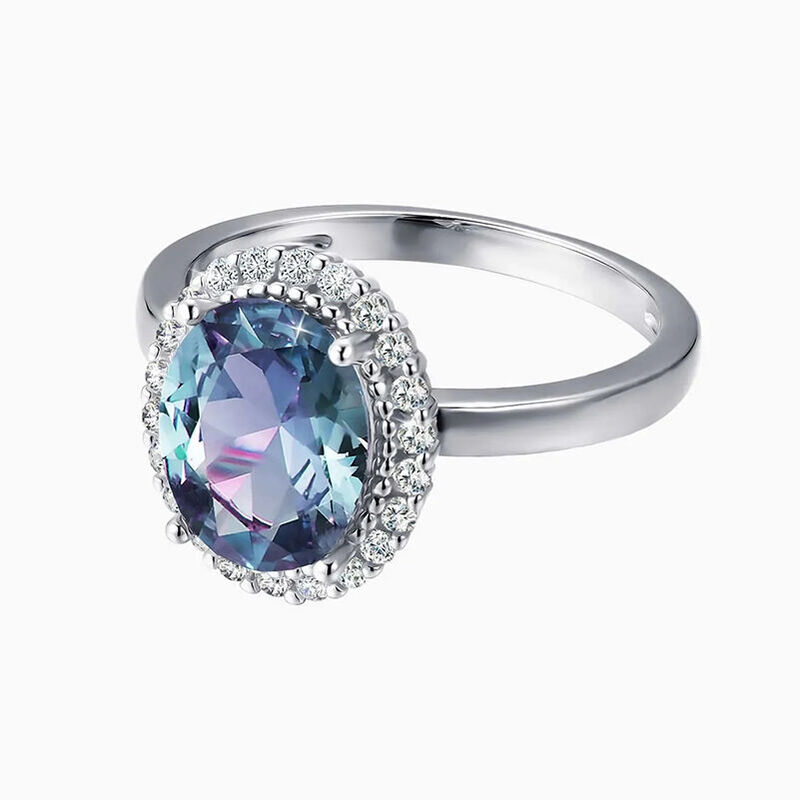 Jeulia Halo Oval Alexandrite Engagement Ring Sterling Silver