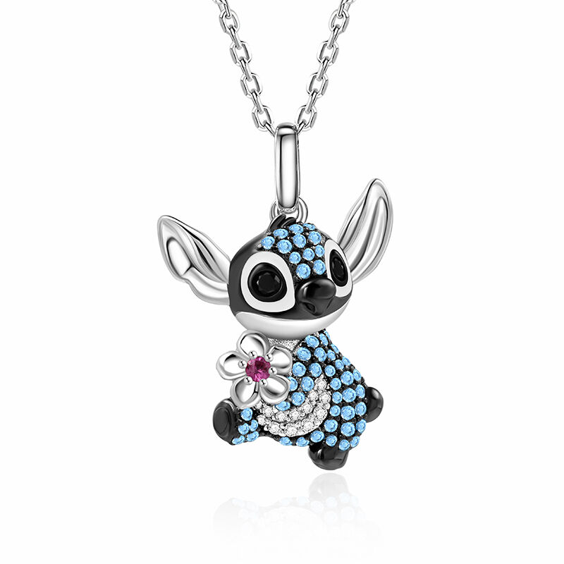 Jeulia “Little Monster” Cute Animal Flower Necklace Sterling Silver