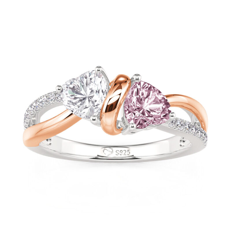 Jeulia Amore Bague de Fiançailles en Forme de Cœur avec Ruban Tordu Bicolore Personnalisée