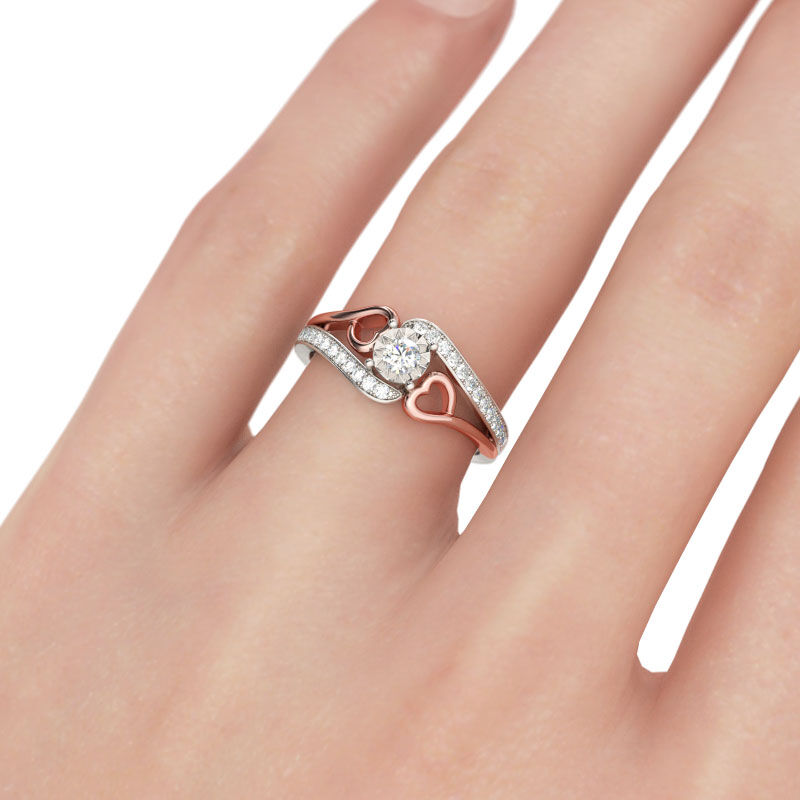 Jeulia Bypass Heart Design Round Cut Sterling Silver Ring