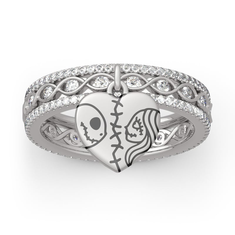 Jeulia "Magic of Love" Skull Couple Twist Sterling Silver Ring