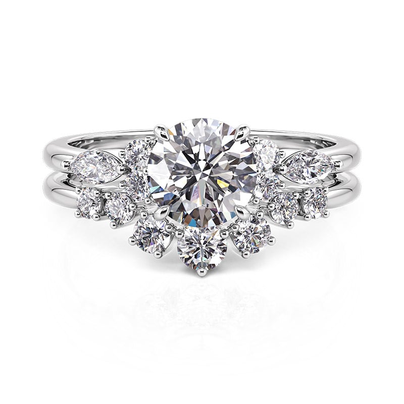 Jeulia Classic Round Cut Bridal Ring Sets with Side Stone Sterling Silver