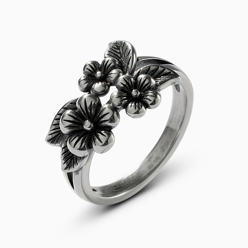 Jeulia "Flower and Leaf" Friendship Sterling Silver Ring