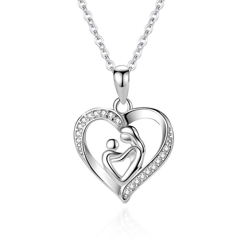 Jeulia Mom and Baby Heaat Shape Sterling Silver Necklace