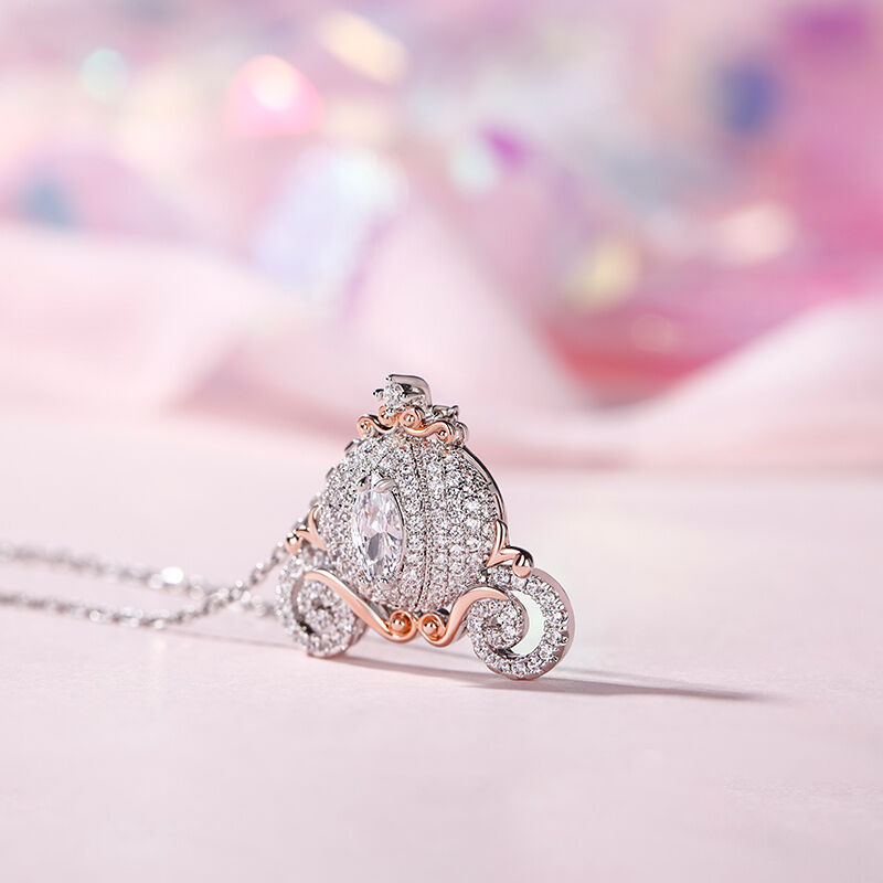 Jeulia "Cinderella's Dream" Pumpkin Carriage Sterling Silver Necklace