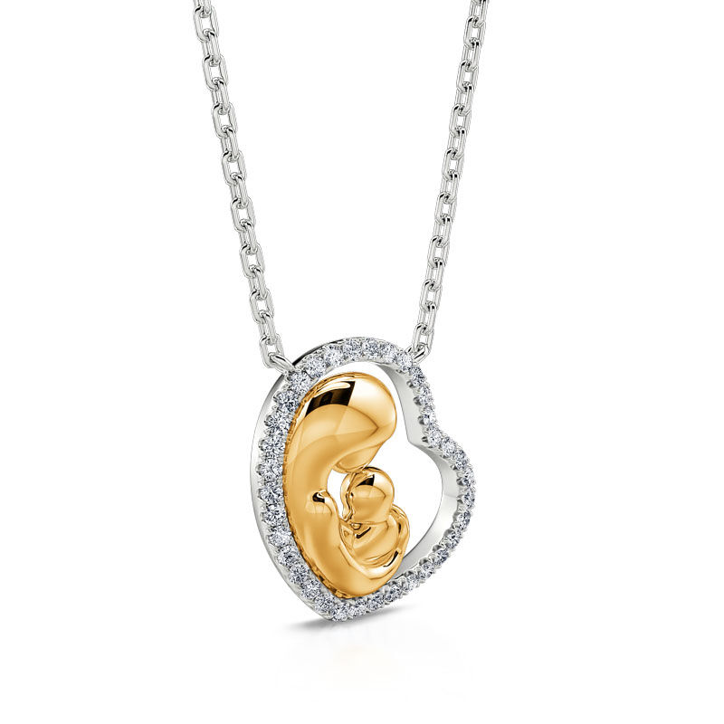 Jeulia "Love Is a Great Fire" Mother & Baby Heart Sterling Silver Necklace