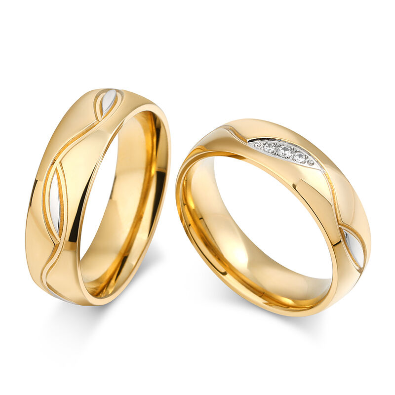 Jeulia Gold Tone Titanium Steel Couple Rings