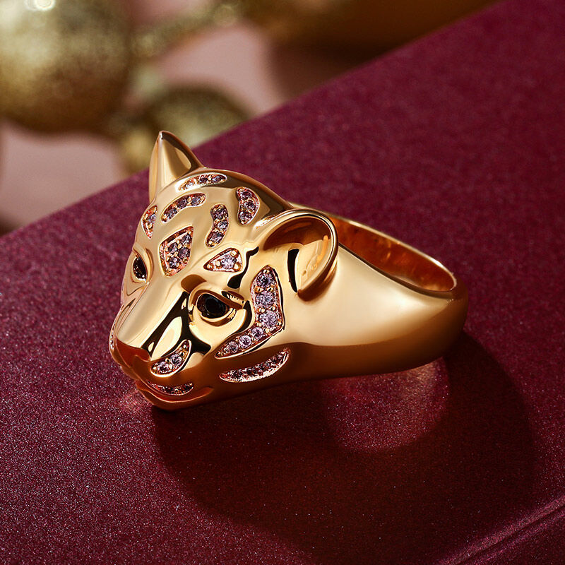 Jeulia "King of the Jungle" Tiger Sterling Silver Ring
