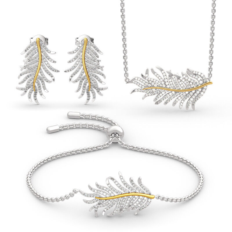 Jeulia "Feathers Appear When Angels Are Near" Sterling Silver Jewelry Set