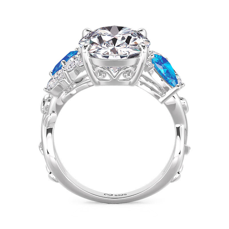 Jeulia Anello di Fidanzamento con Taglio Ovale e Foglia Naturale in Argento Sterling
