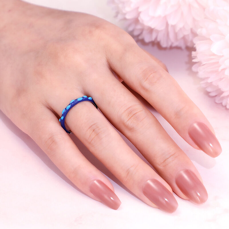 Jeulia Anillo Azul de Plata Esterlina con Esmalte