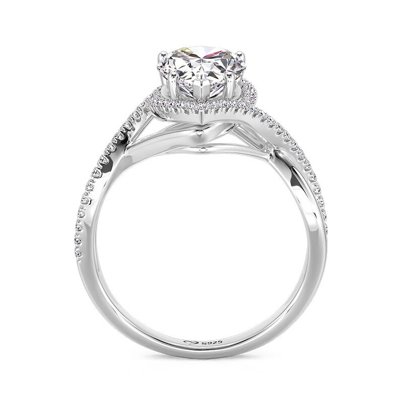 Jeulia Anello di Fidanzamento Taglio Pera con Alone Torsione in Argento Sterling