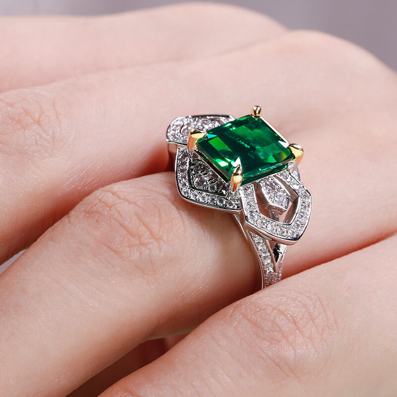Jeulia Vintage Emerald Cut Sterling Silver Ring