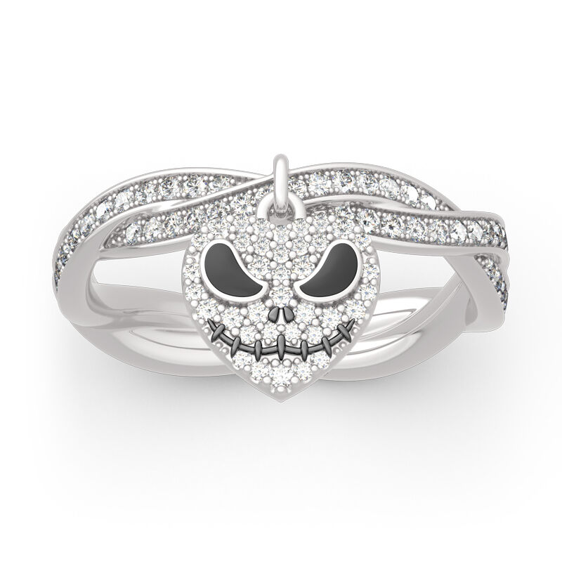 Jeulia "Pumpkin King" Heart Twist Design Sterling Silver Skull Ring