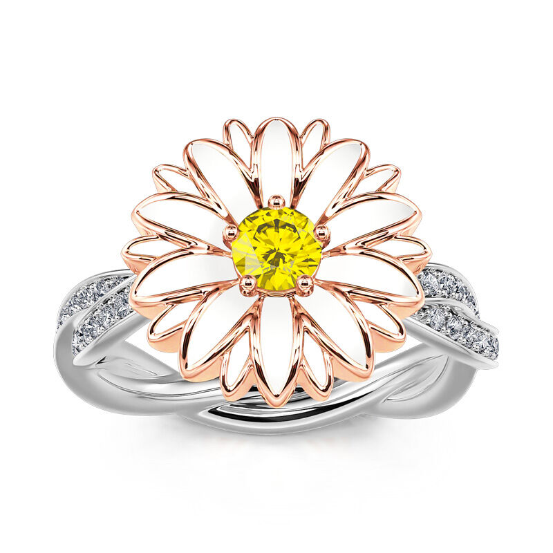 Jeulia "Cheerfulness" Daisy Flower Sterling Silver Rotating Ring