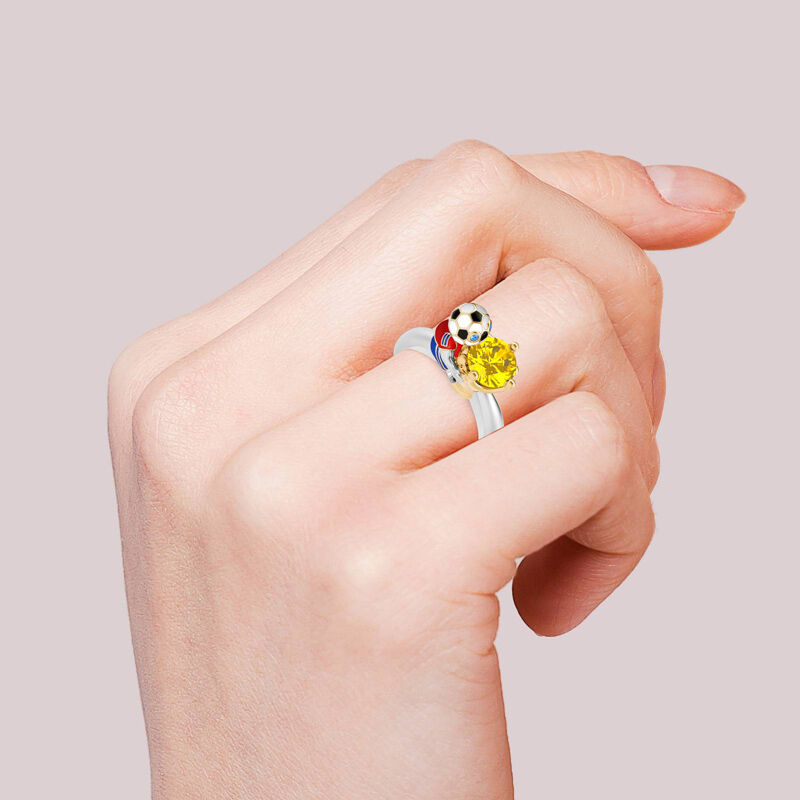 Jeulia Hug Me "You're My Champion" Spain Football Team Round Cut Sterling Silver Ring
