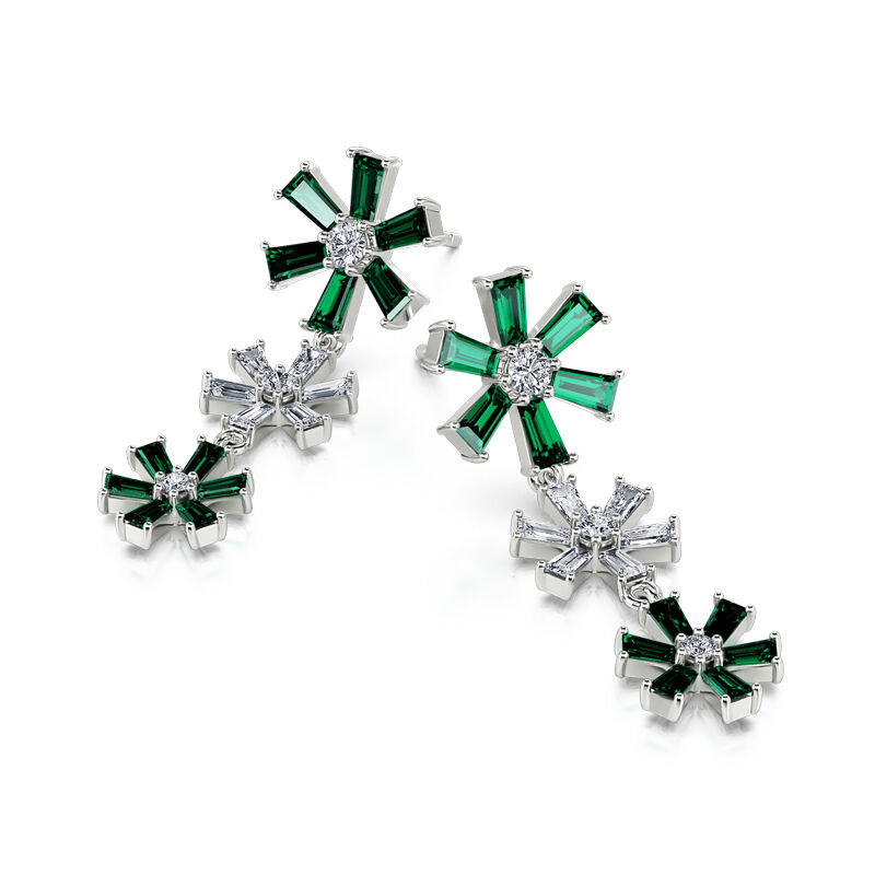 Jeulia Fancy Snowflake Emerald Cut Sterling Silver Drop Earrings