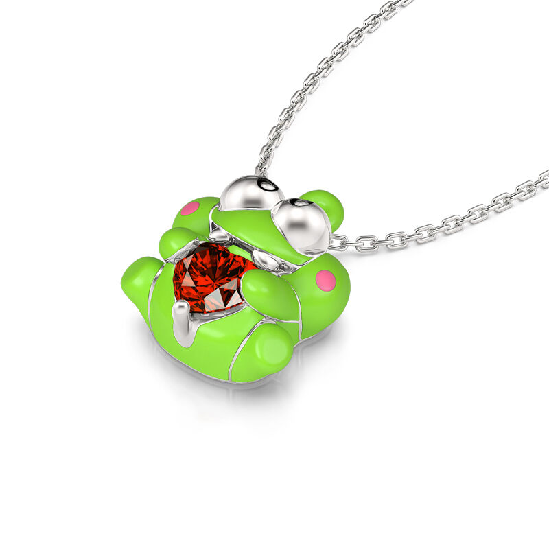 Jeulia Hug Me "Feed with Candy" Green Monster Heart Cut Sterling Silver Necklace