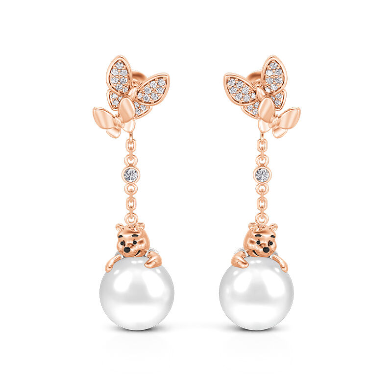 Jeulia Butterfly & Cartoon Bear Pearl Drop Earrings Sterling Silver