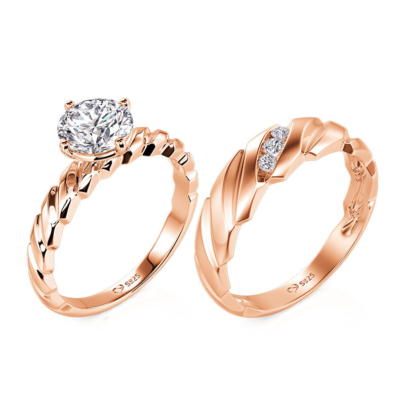 Jeulia Ensemble de Bagues Couple Coupe Ronde en Or Rose Tressé et Tordu