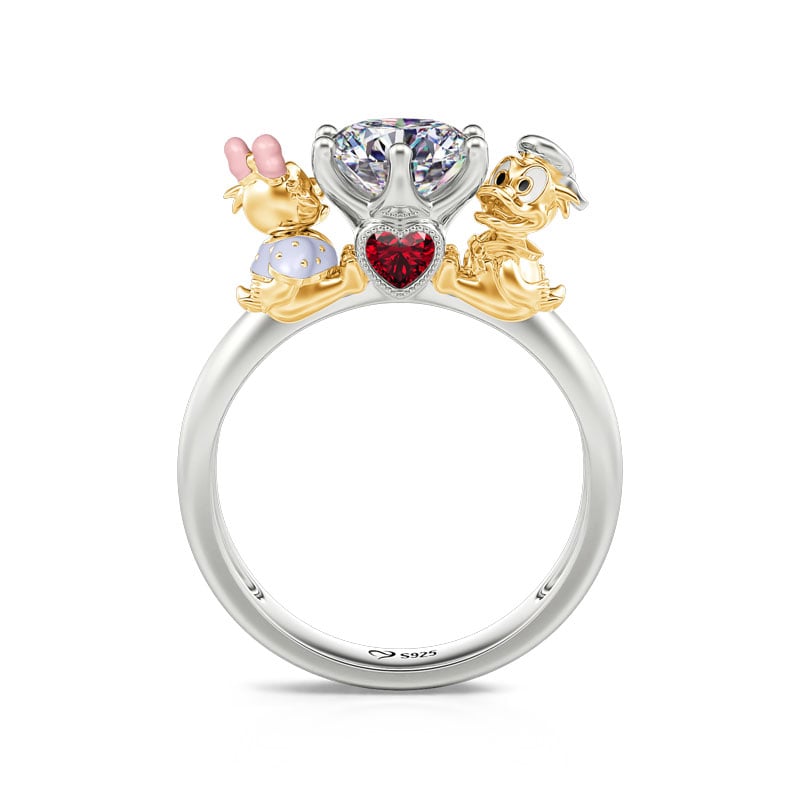 Jeulia Hug Me "Adorable Duck Couple" Round Cut Sterling Silver Ring