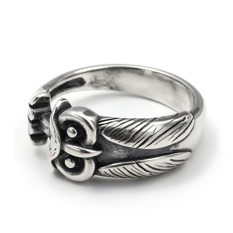 Jeulia "Ancient Wisdom" Night Owl Sterling Silver Men's Ring