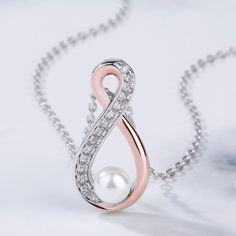 Jeulia Infinity Cultured Pearl Sterling Silver Pendant Necklace